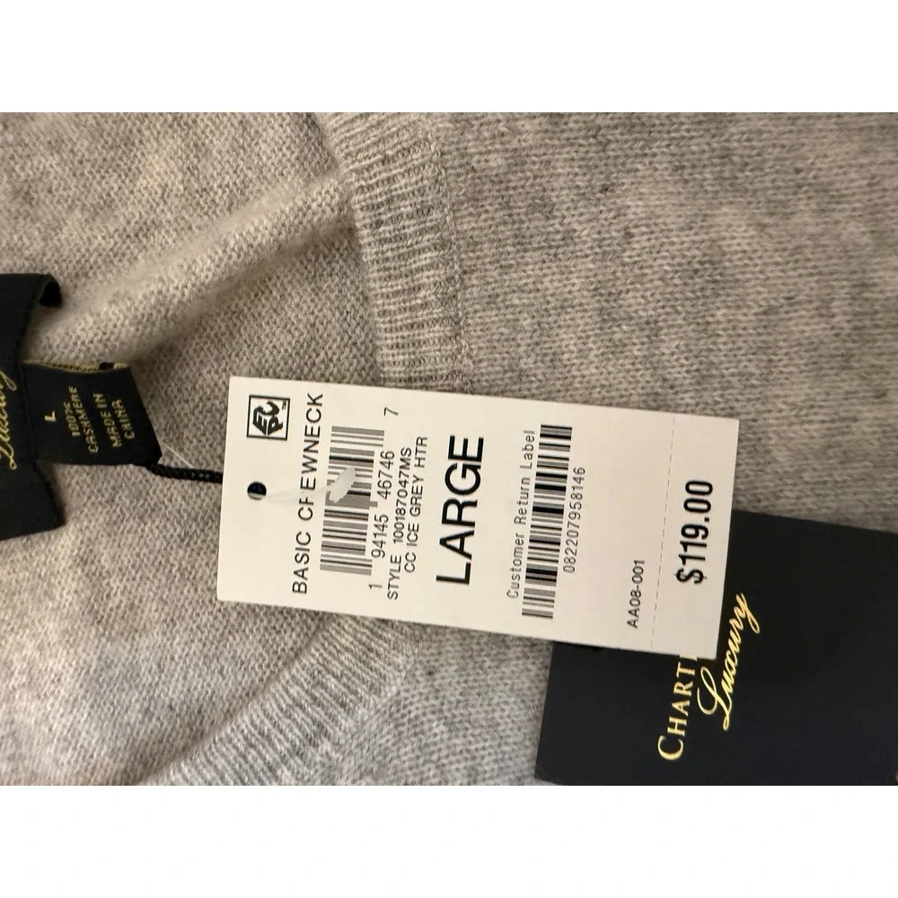 Charter Club Cashmere Sweater Womens Large Grey NWT Crewneck‎ Soft Quiet Luxury